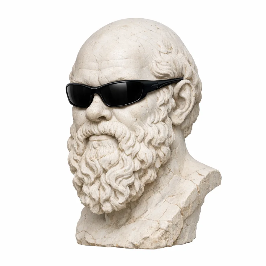 Buste de Socrate en marbre portant des lunettes de soleil noires